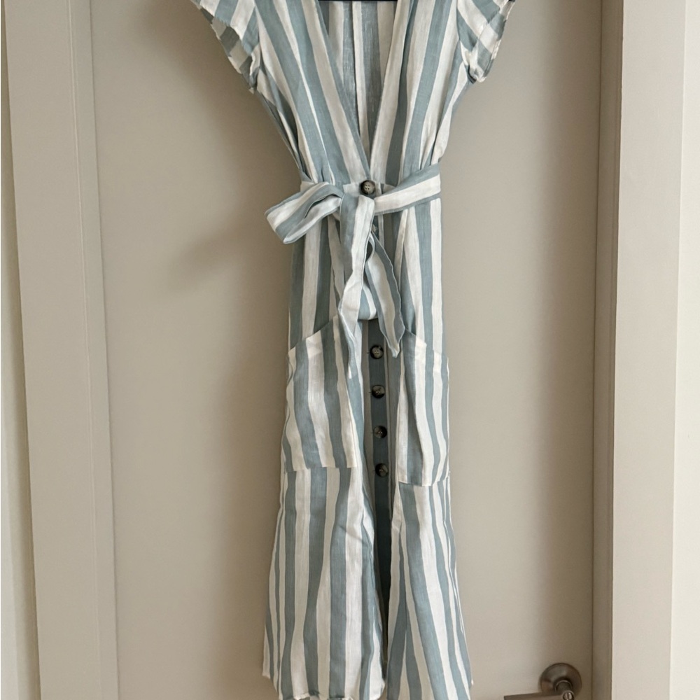 Reformation Teal and White Striped Dress